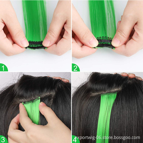Clip Hair Solid Color Synthetic Fiber Hair Extension For Woman And Children In Party Black Blonde White Green Blue Pink